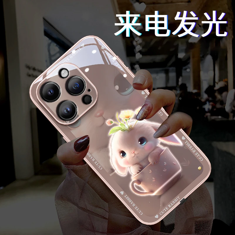 适用苹果17发光茶兔子手机壳iphone16promax新款17pro网红air爆款