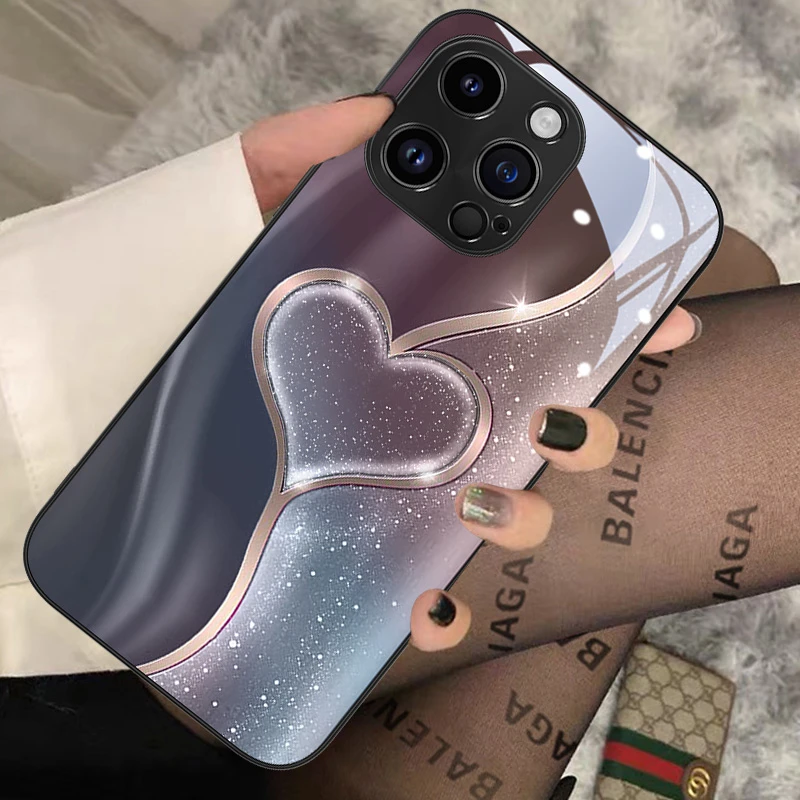 适用苹果16华为/oppo/vivo琉金爱心手机壳15promax新款高级感网红