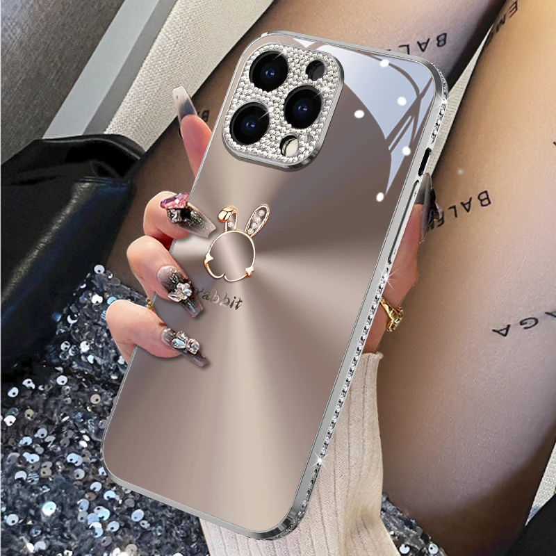 适用苹果16极光香槟兔手机壳15promax奢华iphone16promax高级感女
