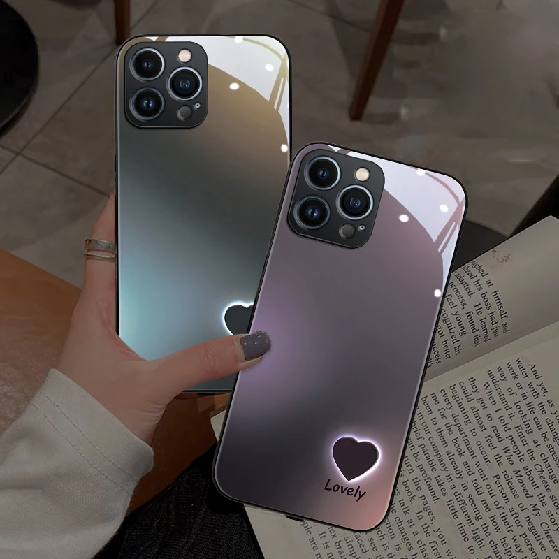 适用苹果17华为/oppo/vivo发光情侣爱心手机壳16promax新款网红女