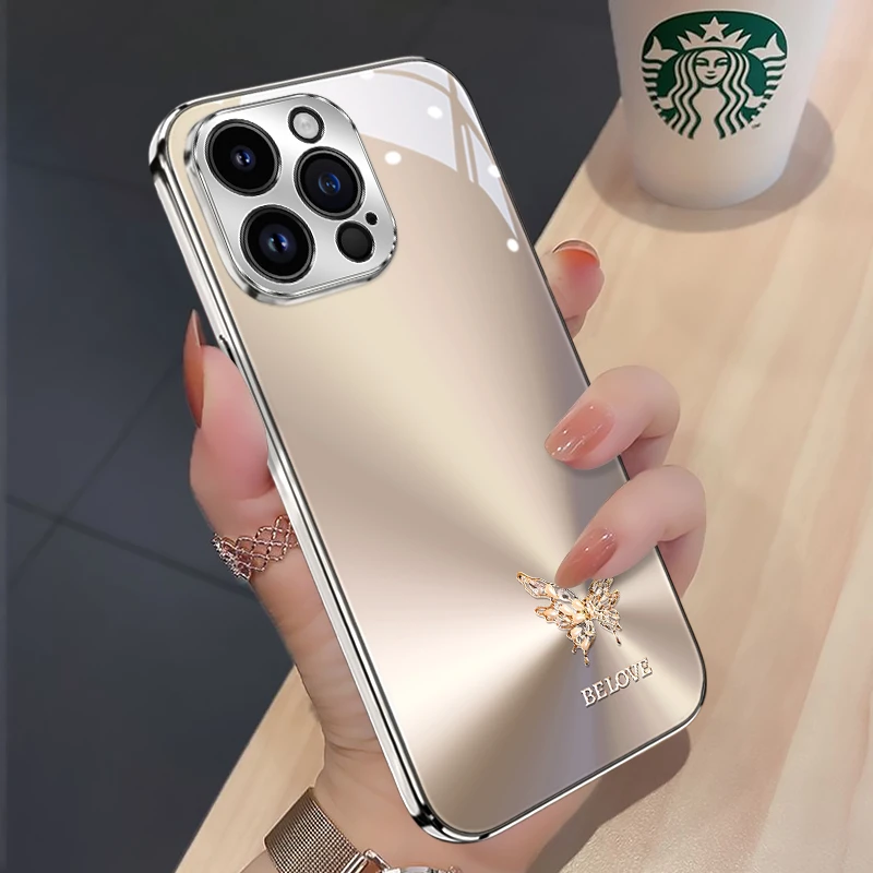 适用苹果17华为极光香槟蝴蝶手机壳16pro新款17promax奢华ins网红