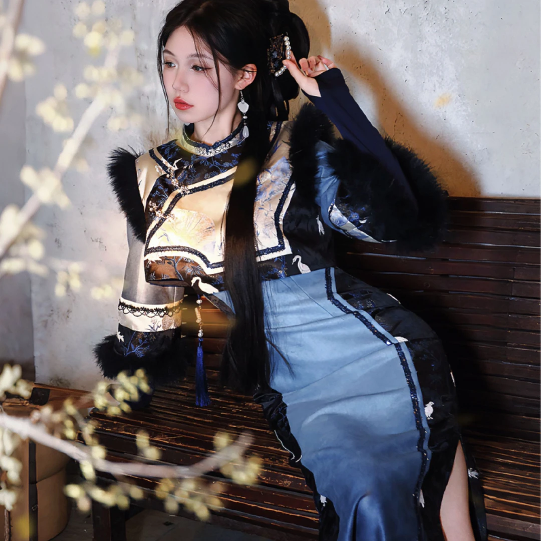 四斤自制 岚汀遗梦 原创新中式汉洋折衷清汉女重工旗袍两件套长裙