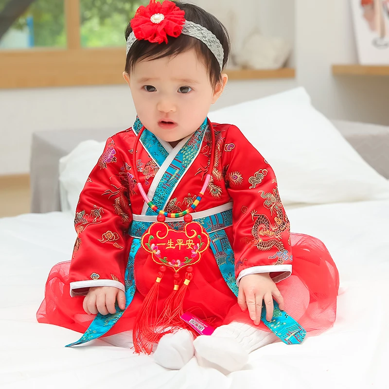 宝宝周岁礼服春秋连衣裙抓周满月百天中国风复古女唐装婴儿汉服裙