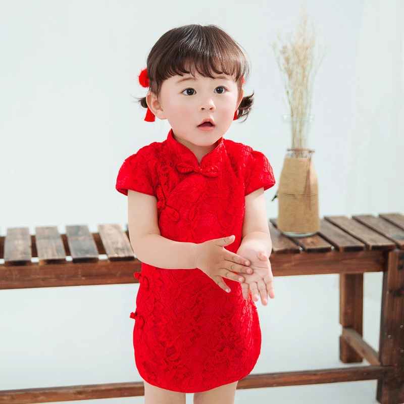 女童旗袍夏款夏季女宝周岁礼服蕾丝中式中国风儿童旗袍裙儿童旗袍