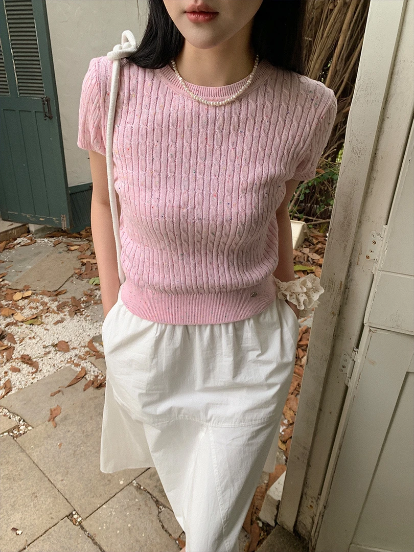 小香风针织短款弹力针织T恤女气质上衣