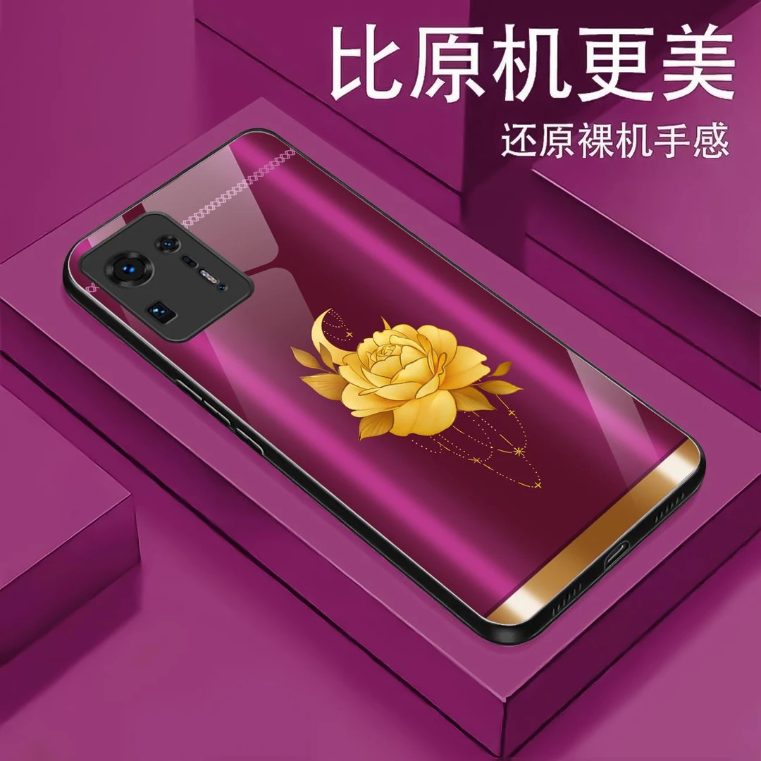适用【小米 MIX4】金色牡丹液态玻璃手机壳 超薄防摔刮 轻奢优雅