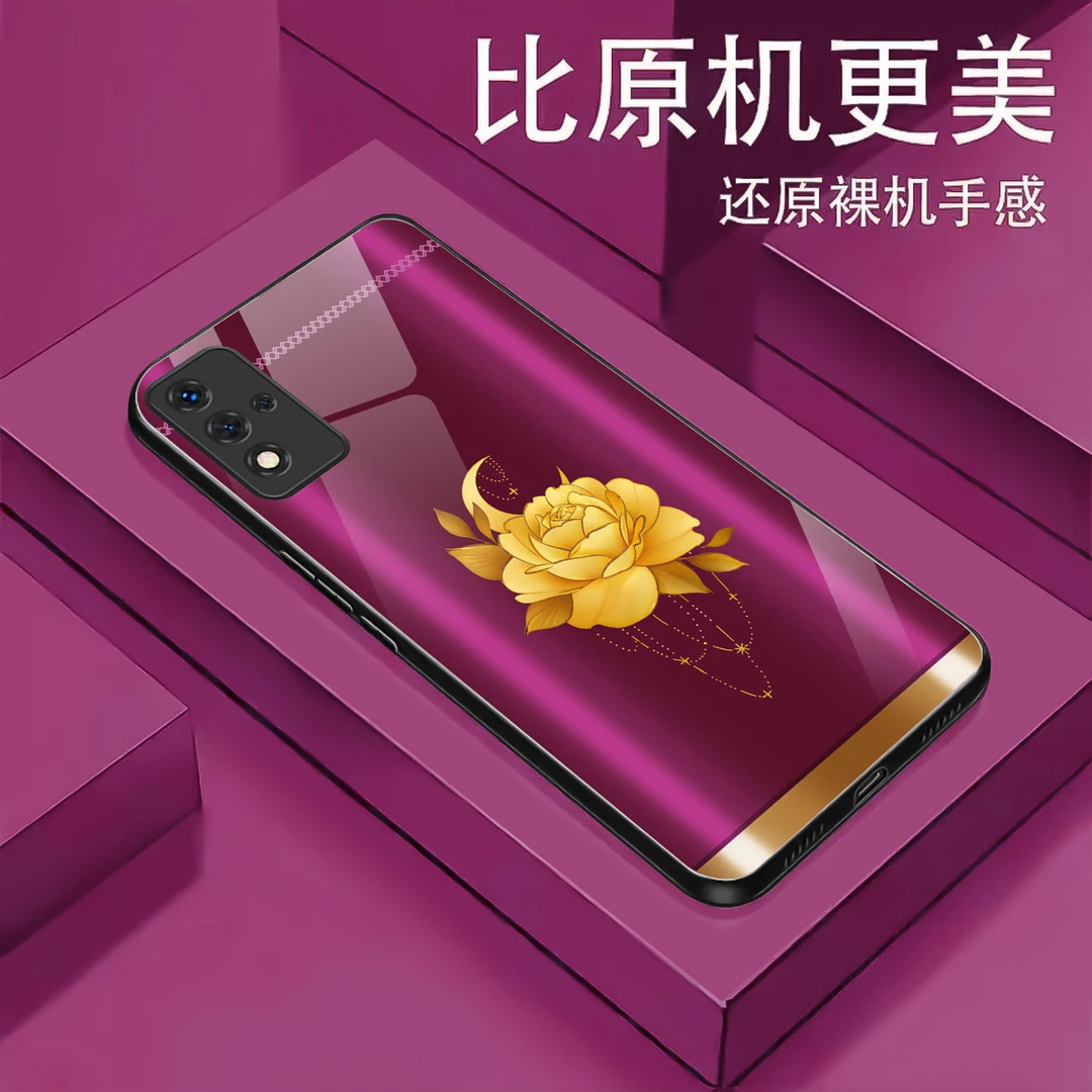 适用【OPPO A93s】金色牡丹液态玻璃手机壳 轻奢优雅 超薄防摔刮