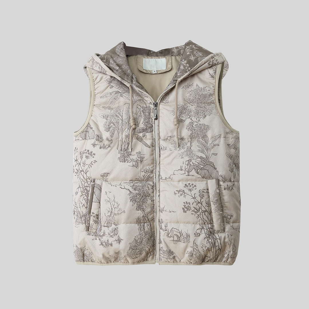 时尚连帽印花夹棉马甲外套洋气妈妈装马夹背心短款中老年女装秋冬