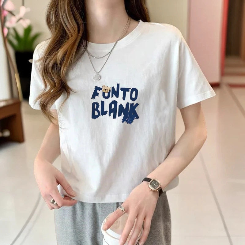 新款纯棉短袖t恤小衫女上衣短款宽松显瘦小个子白T恤时尚潮流夏装