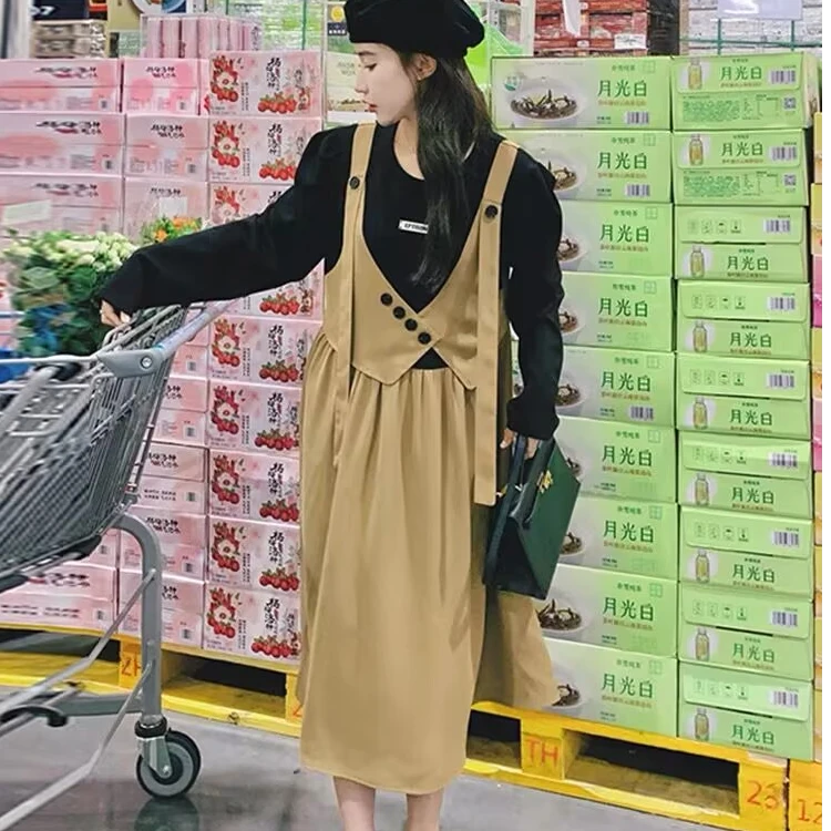 2024春秋假两件连衣裙设计版宽松显瘦长袖裙子女