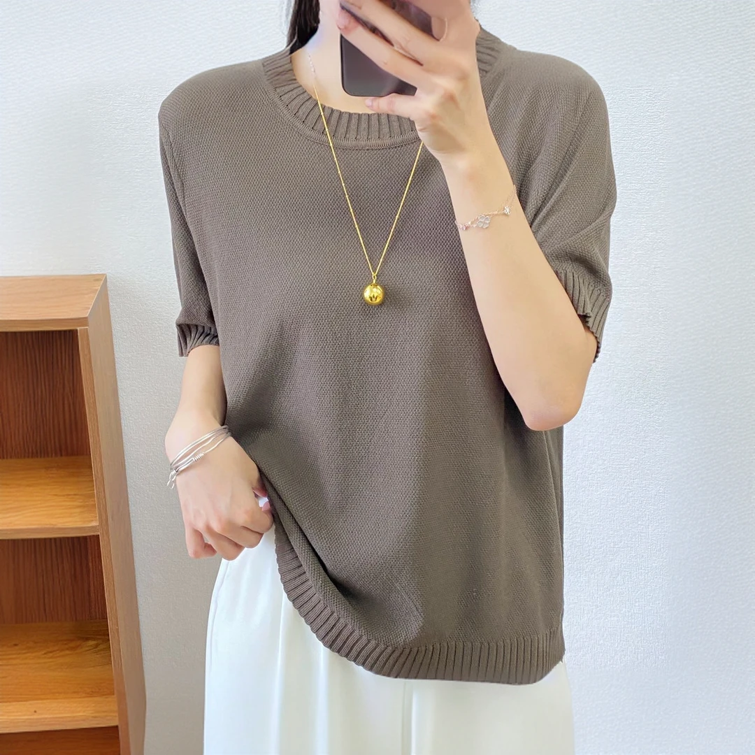 803时尚百搭休闲大码显瘦弹力纯色圆领套头毛衣针织衫