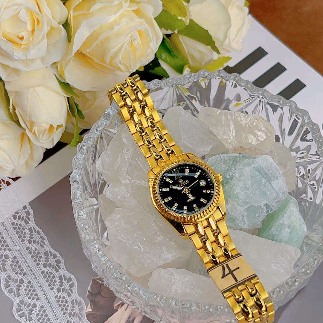 新款夜光中古防水高档气质电镀金女士腕表