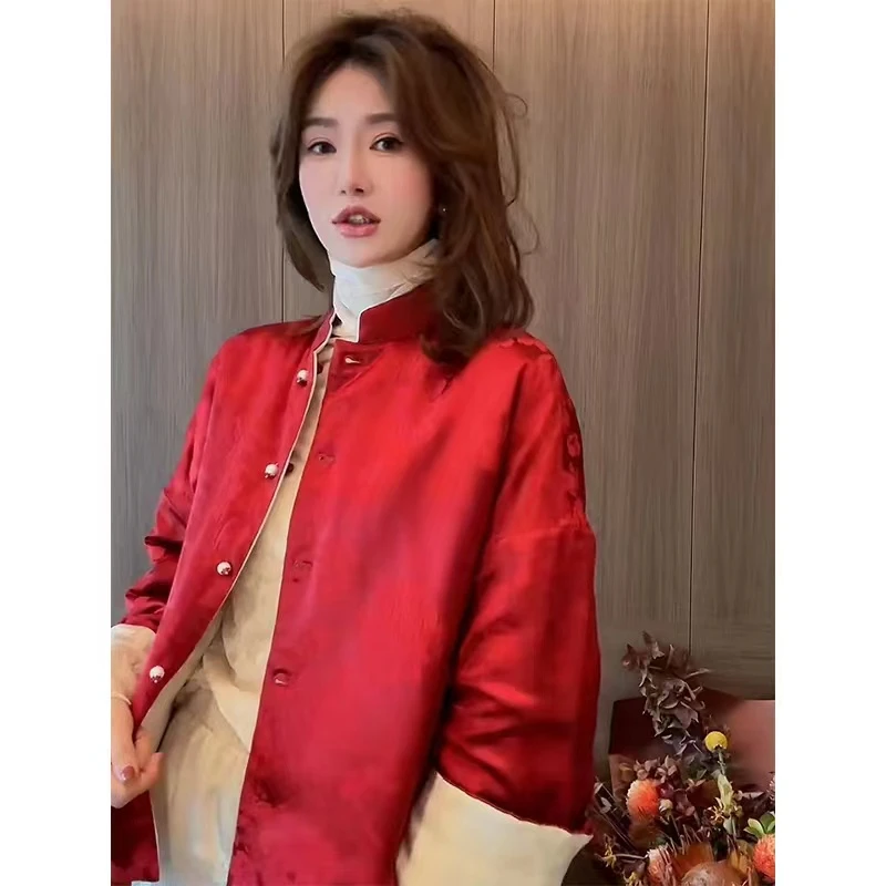 【门店899】2024春款新中式国风唐装提花盘扣外套女两面可穿百搭