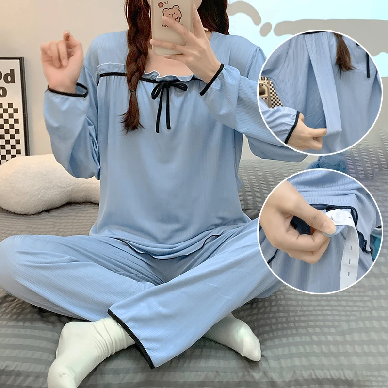 孕妇睡衣秋天薄款大码300斤产后月子服哺乳喂奶春夏季家居服套装