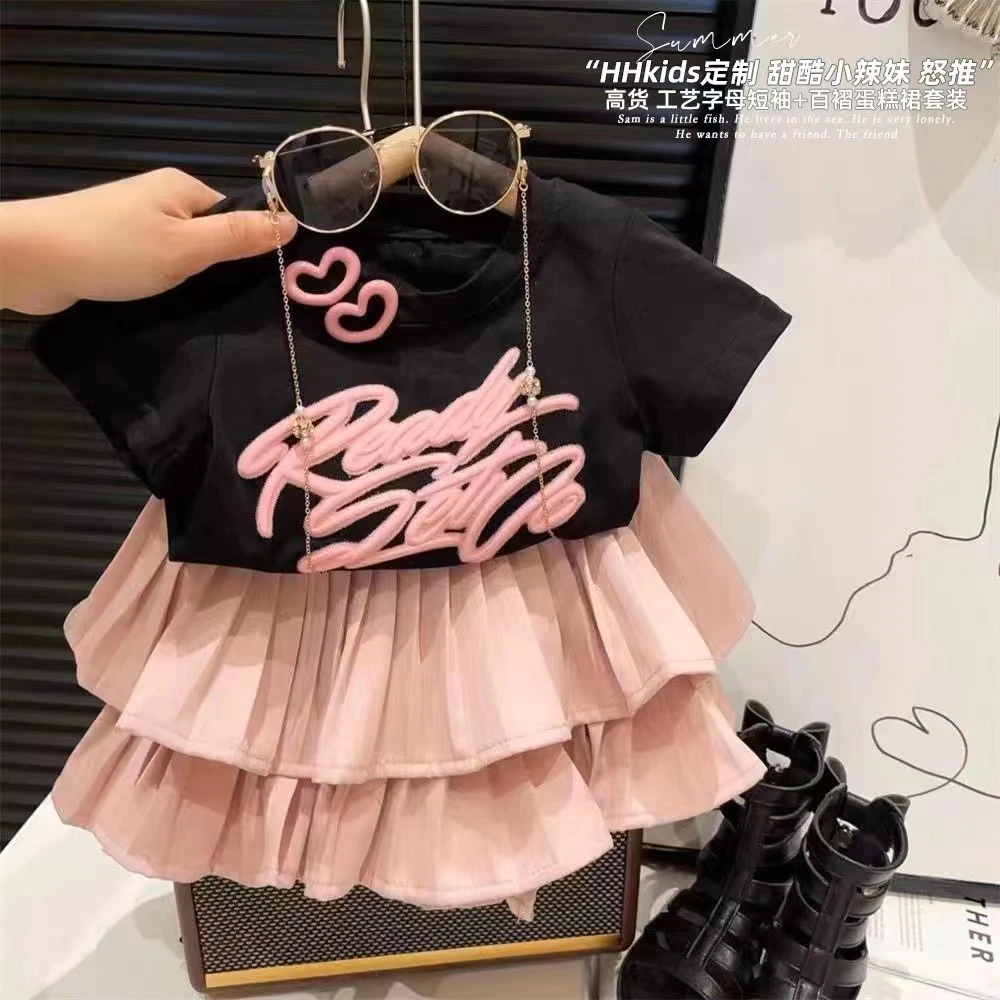 女童连衣裙夏季2024新款时髦儿童短袖T恤裙洋气女孩花苞裙潮23233