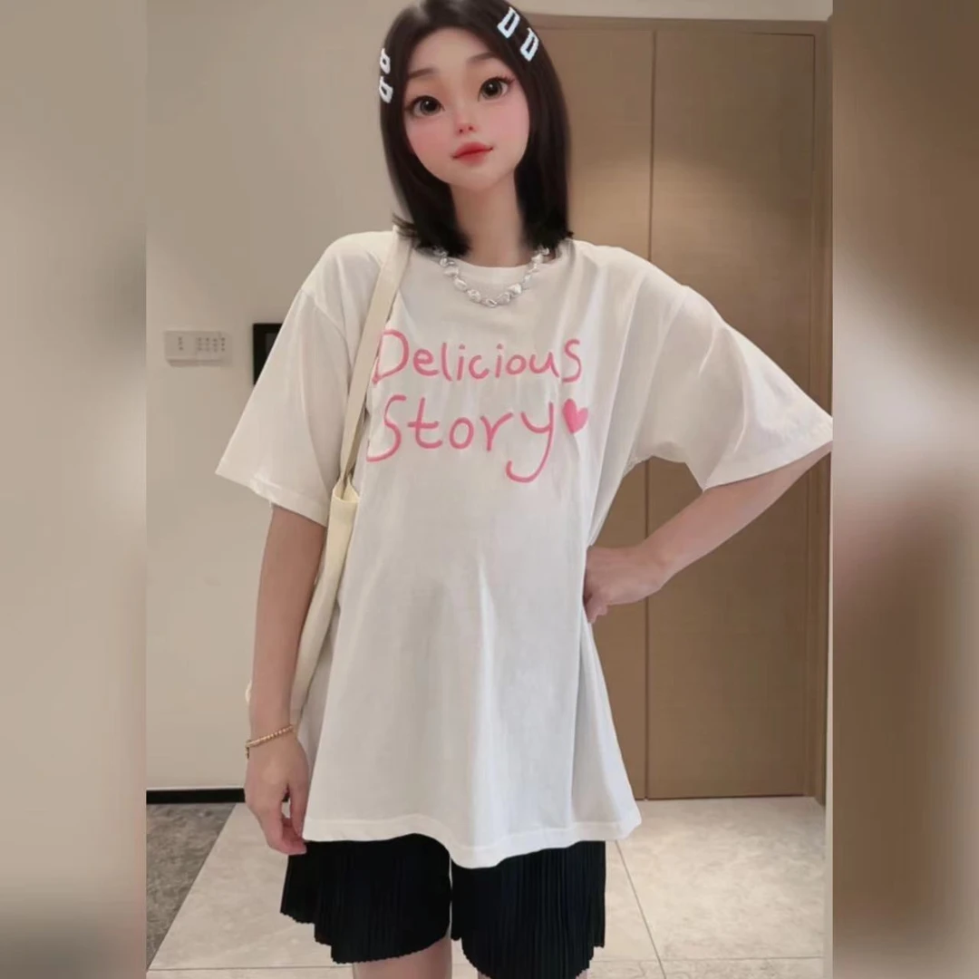 【妮妮】孕妇夏季宽松粉色字母印花简约百搭短袖上衣