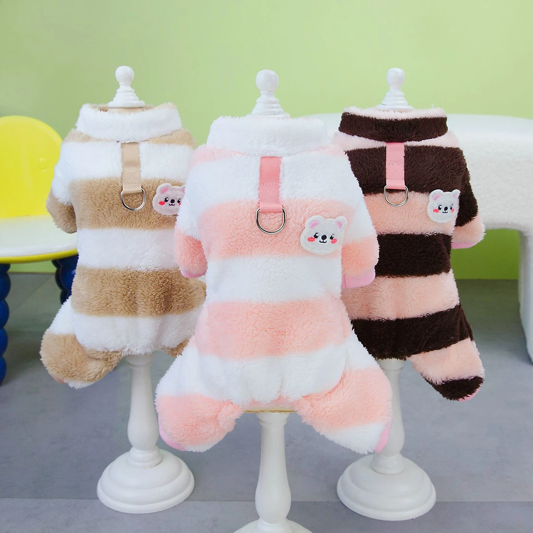 宠物衣服秋冬装狗狗衣服新款宠物服装冬季加绒23白熊条纹四腿绒衣