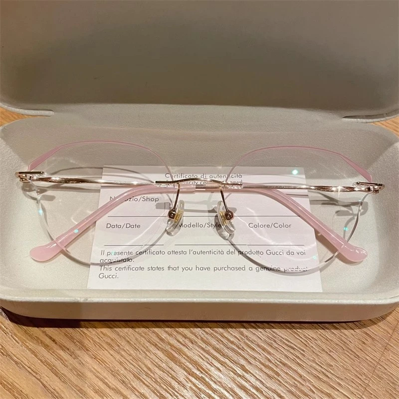 小红书同款钻石无框纯钛近视眼镜女网红时尚落日色圆脸韩版眼镜男