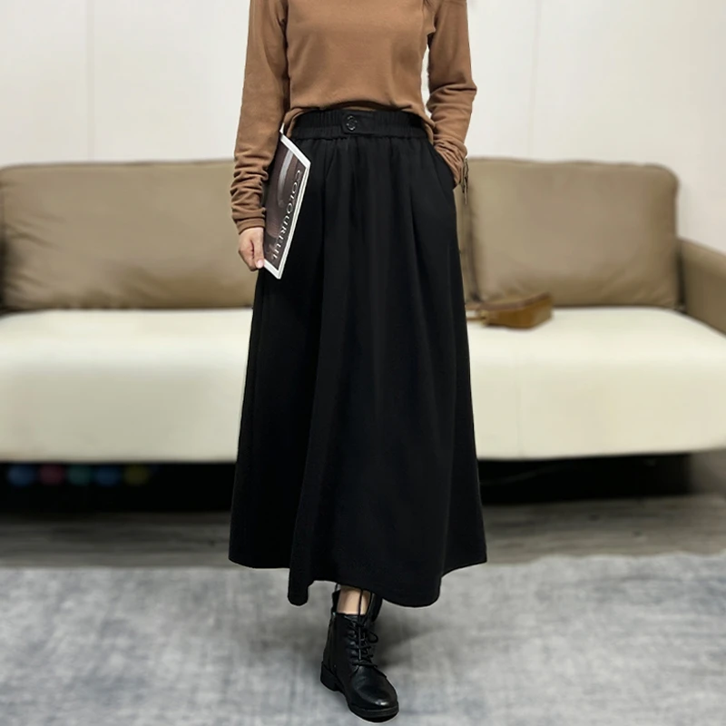 加厚冬季磨毛毛呢半身裙女中长款松紧腰高腰显瘦遮胯A字裙伞裙