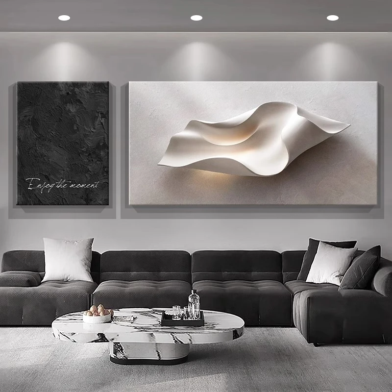 轻奢高级感客厅装饰画亮面平面立体感沙发背景画简约现代二联挂画