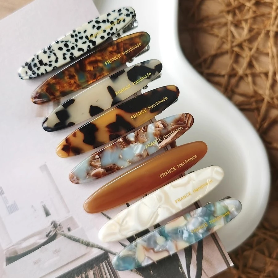 韩国小号侧边夹一字夹法式简约鸭嘴夹顶夹水墨豹纹树脂发夹发卡