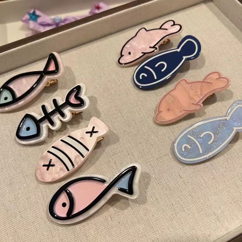 海洋系列小鱼鱼骨碎发发夹ins少女刘海夹碎发边夹多巴胺趣味夹子
