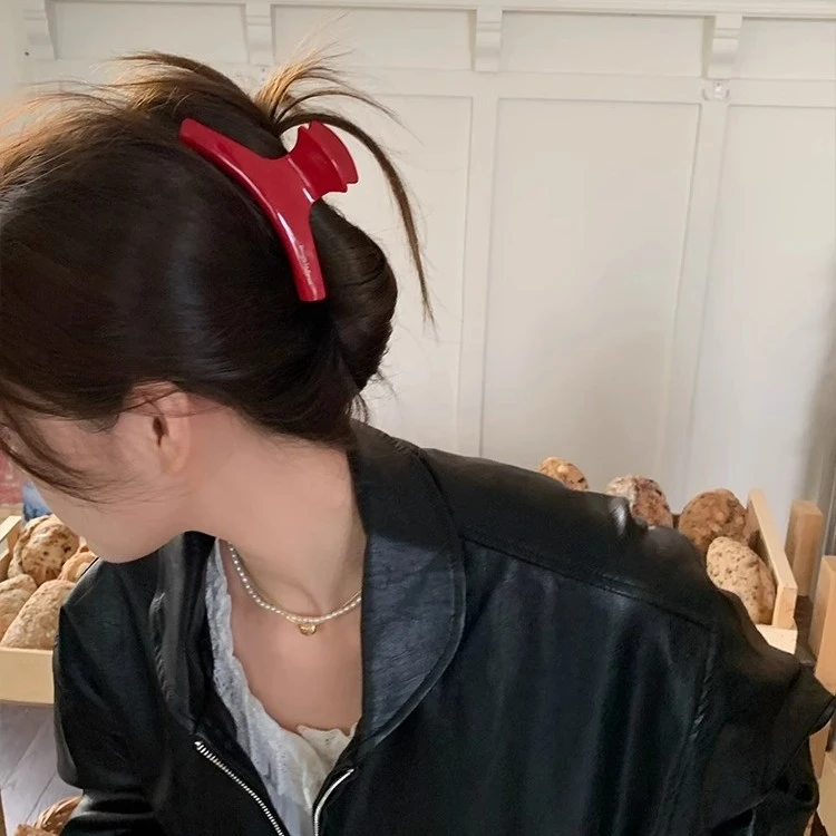 红色系列亮面醋酸金标发夹女抓夹复古新年盘发鲨鱼夹头饰发饰