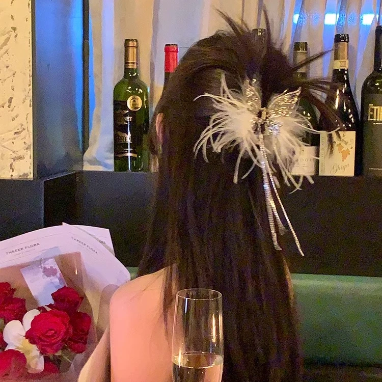 超仙蝴蝶羽毛流苏抓夹发夹女鲨鱼夹高级感发饰后脑勺头饰发卡