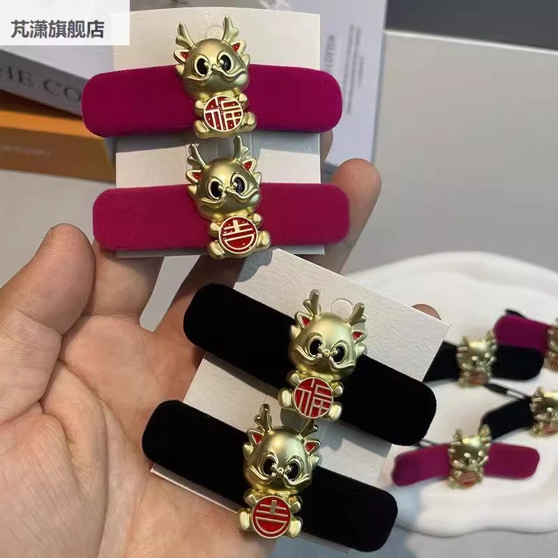 新年红色生肖龙丝绒bb夹喜庆碎发夹边夹可爱女网红发卡前额刘海夹