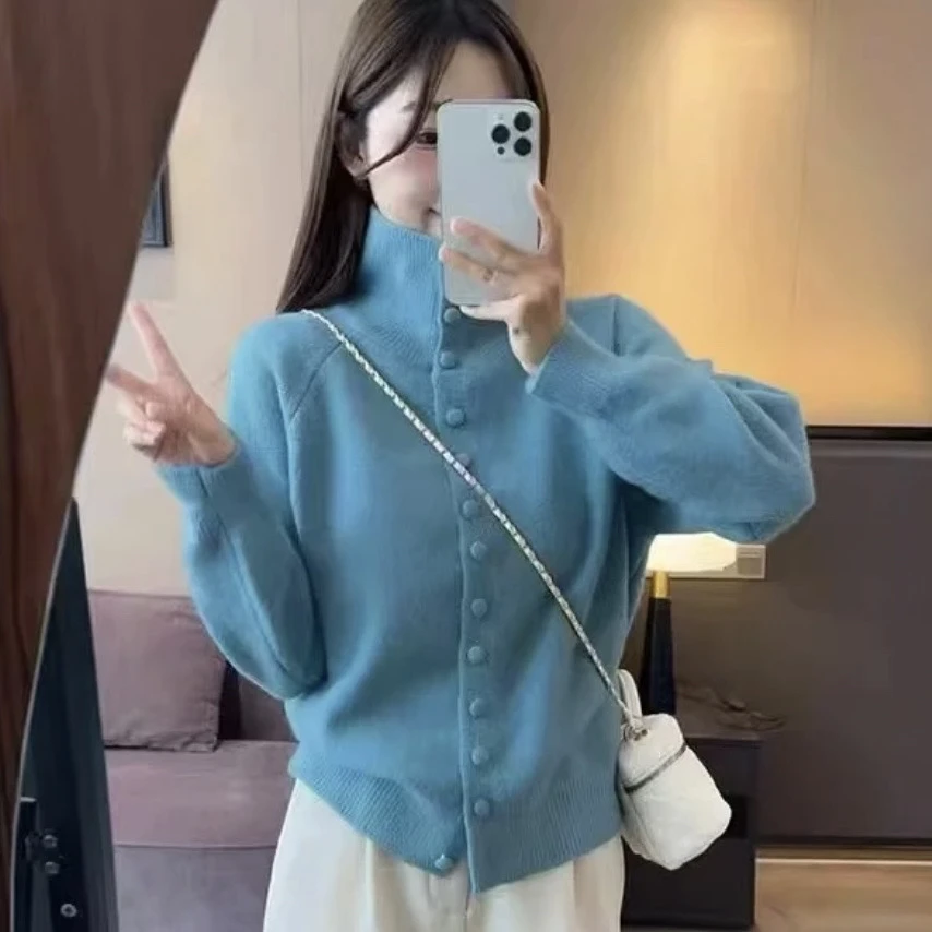 【丹丹专属】高领针织开衫女秋冬季新款复古慵懒风感宽松毛衣外套