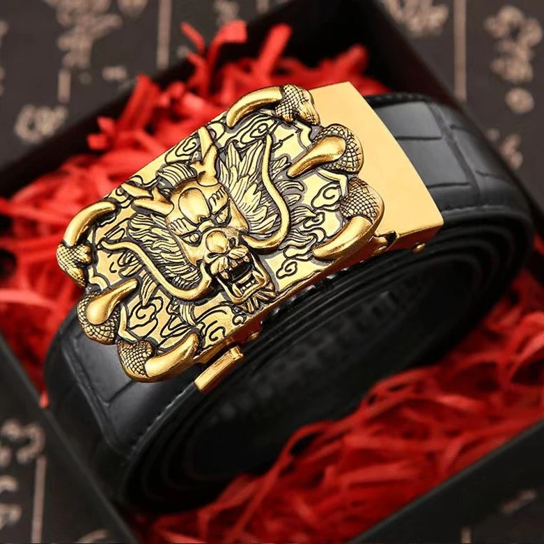 男士皮带真皮自动扣2025新款男款潮年轻人裤带本命年龙头复古腰带