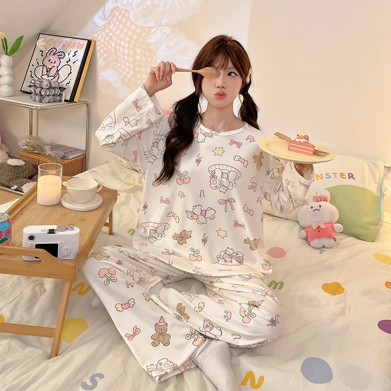 加大码德绒睡衣女士卡通保暖家居服套装可爱风学生秋冬宽松可外穿