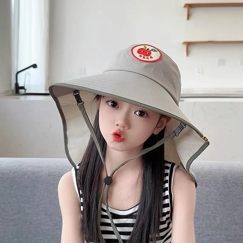 儿童防晒帽子夏季可爱大檐遮阳空顶帽披肩男女宝宝防紫外线护脖帽