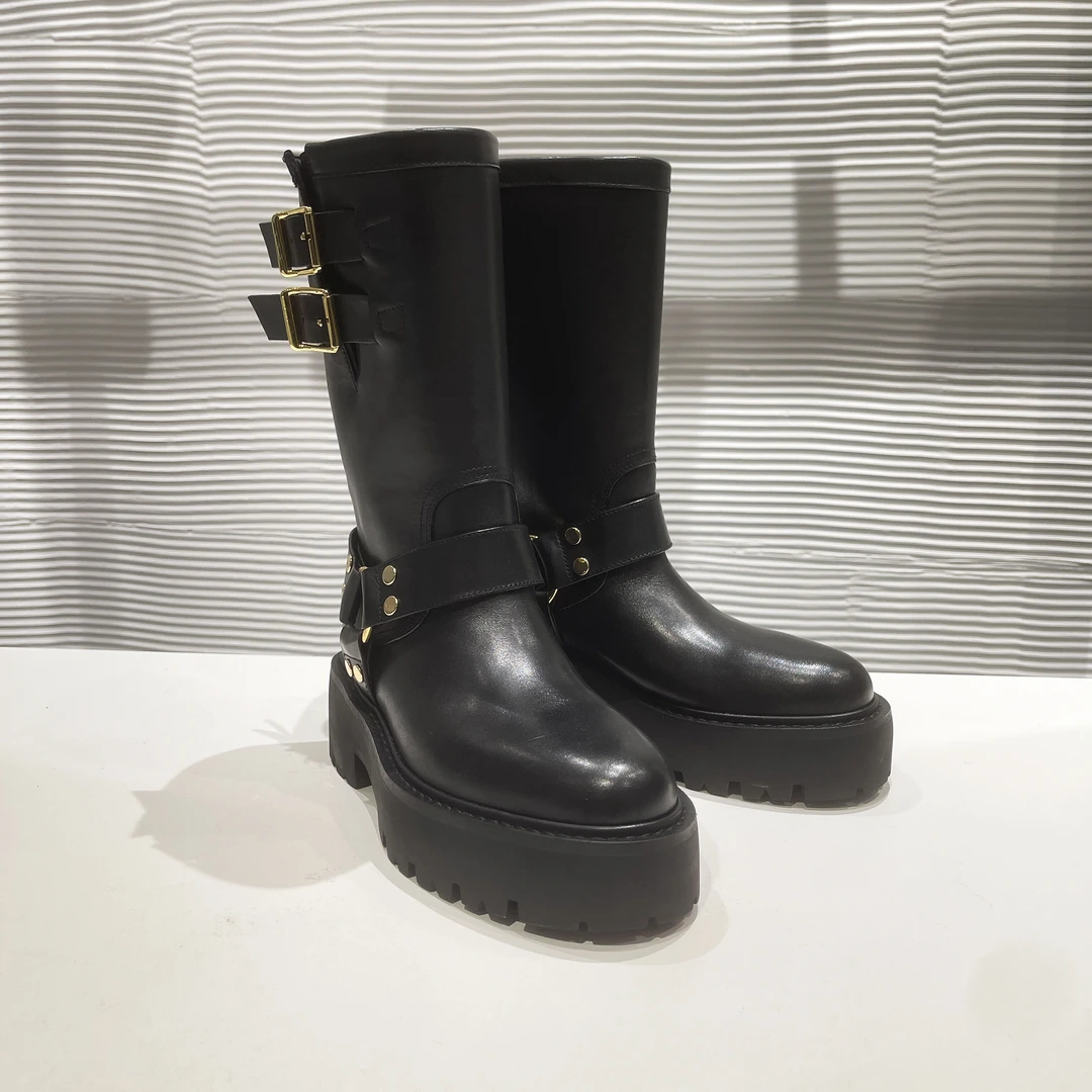 RS 2023AQ 高定粗跟皮带扣  时尚黑色秋冬百搭时装圆头高靴