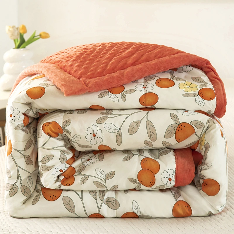 A类母婴级印花豆豆被亲肤柔软单双人可机洗双面两用绒被加厚冬被