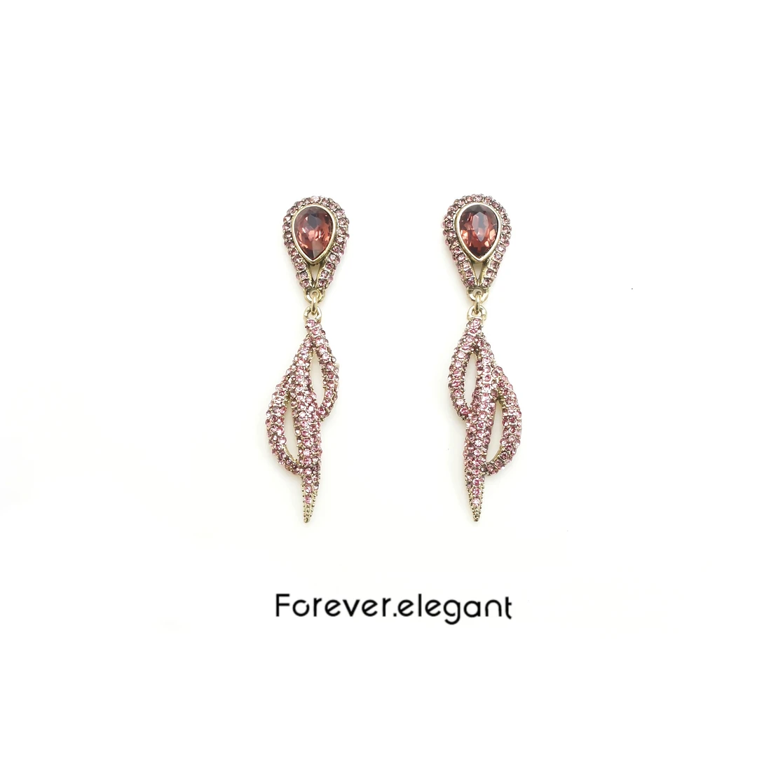 铜合金合成锆石耳饰 气质设计师百搭长款手工耳环-共品香茗的柔情