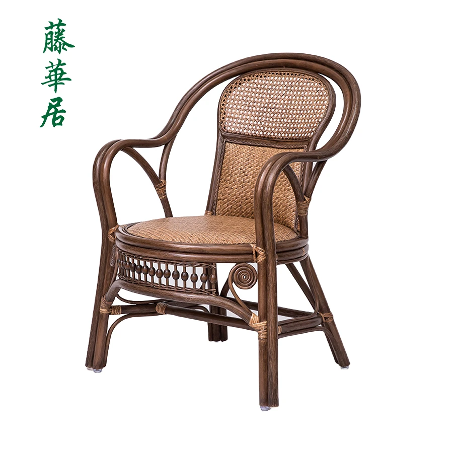 天然手工真藤椅阳台天然藤编椅子靠背桌椅单椅