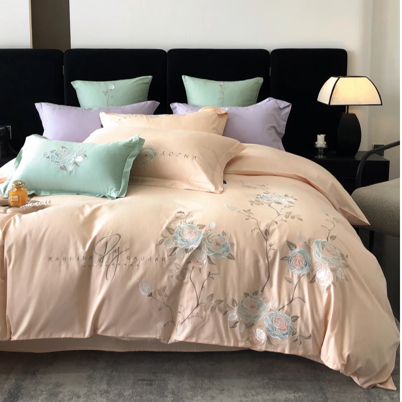 （海蒂庄园-米杏）全棉轻奢四件套刺绣床上用品