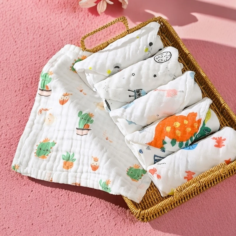 婴儿口水巾 新生儿纯棉超软小方巾 宝宝洗脸巾 儿童6层纱布毛巾