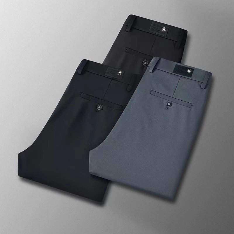 夏季薄款男士高弹力免烫商务休闲裤中腰小直筒长裤1