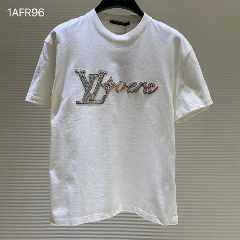 LV路易威登男款串珠米白色短袖T恤1AFR96