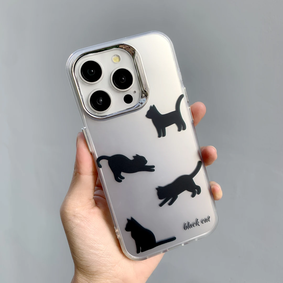 适用苹果15promax手机壳14可爱电镀小猫咪iphone12磨砂11创意14套