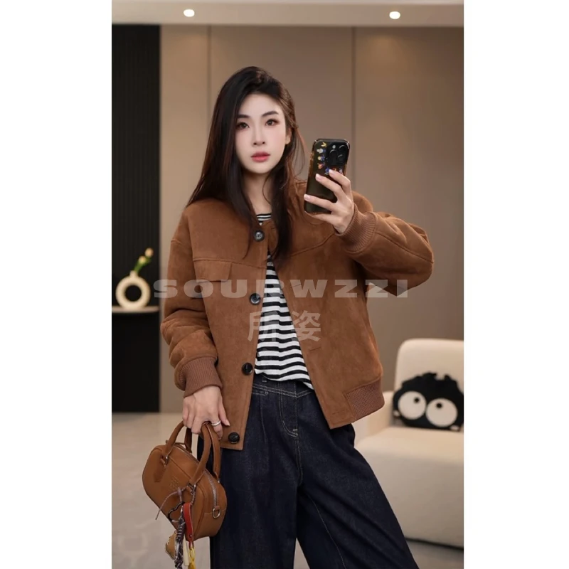 SOURWZZI/所姿新款冬季休闲短款反绒面羊毛女士外套SZ-25103