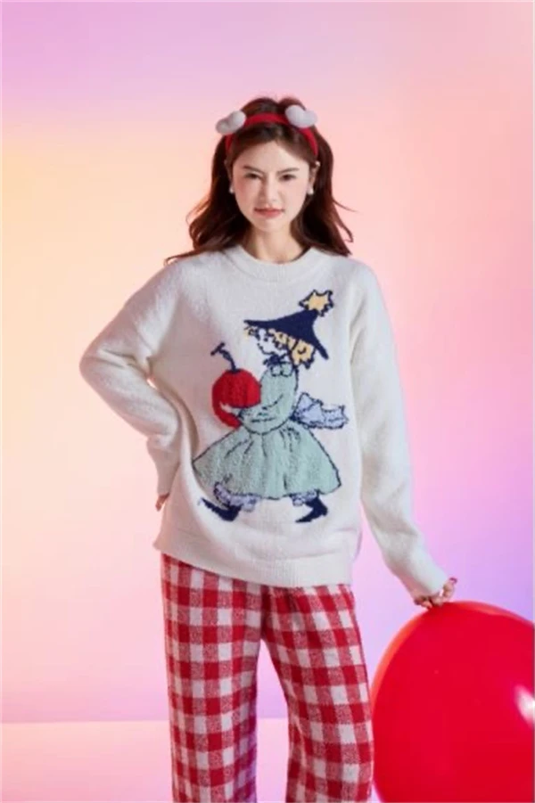 【RD-樱桃公主】两色可选 针织半边绒冬季加厚宽松家居服睡衣套装