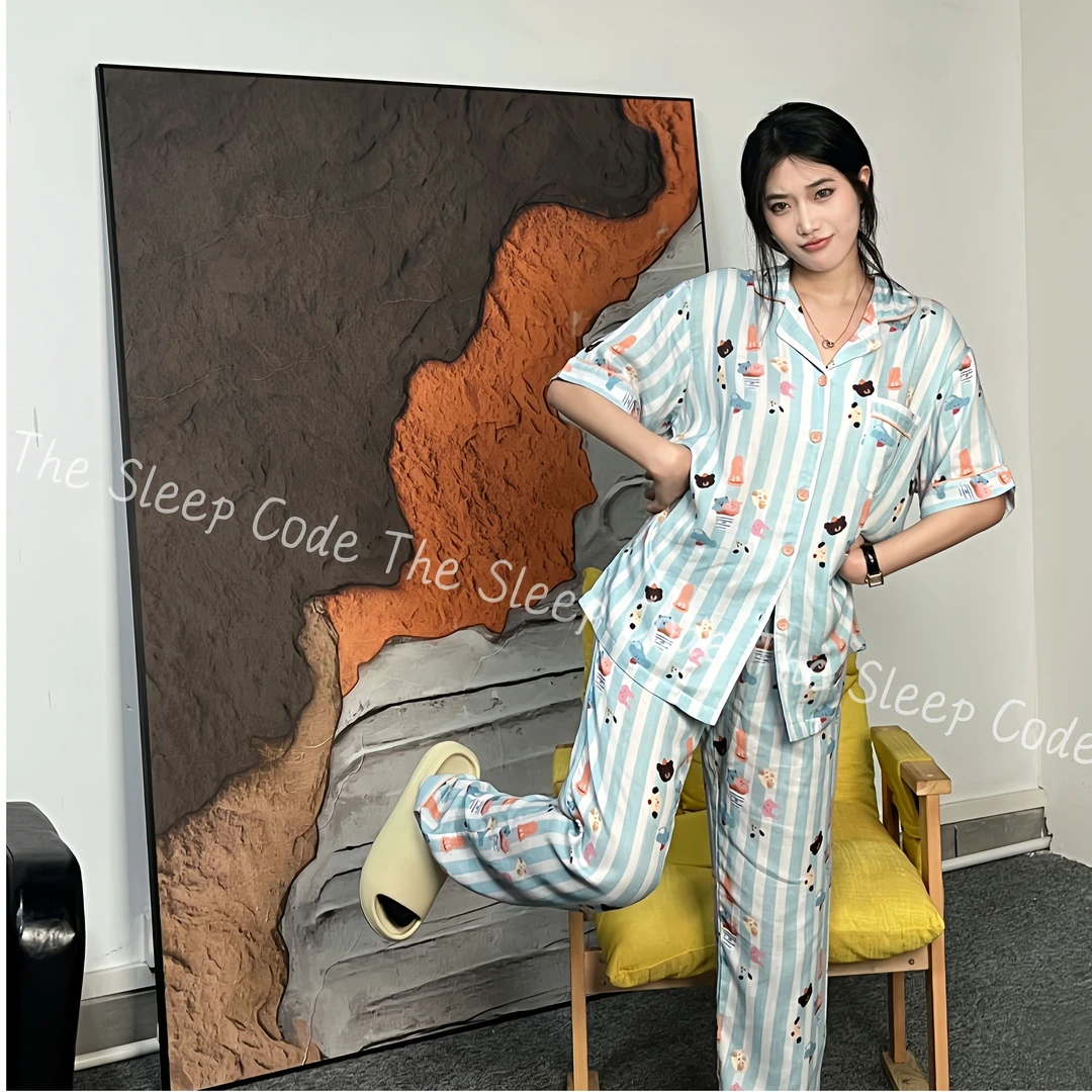 【动物冰淇淋三件套】 夏季潮牌可外短袖三件套薄棉纱居家服睡衣