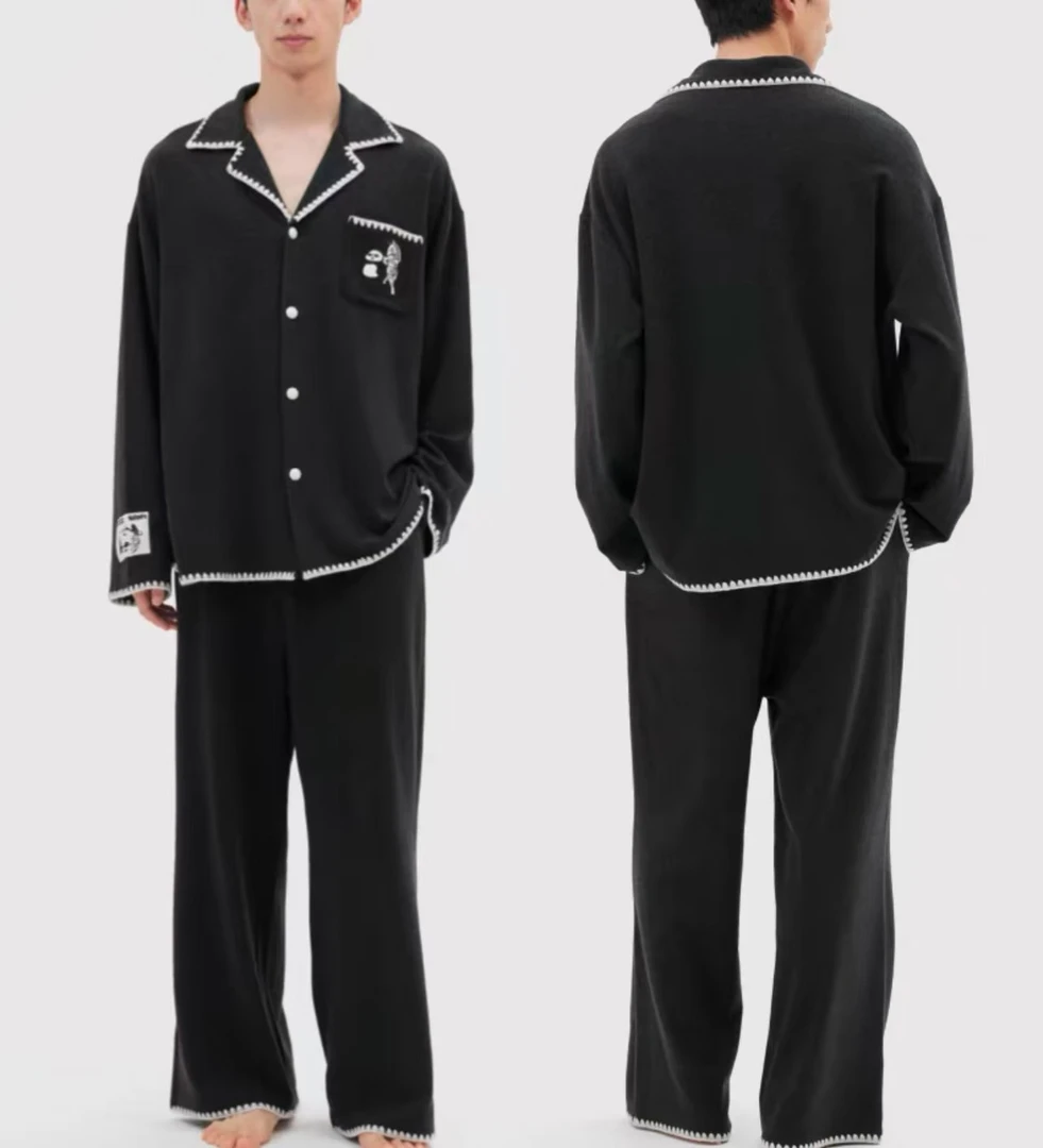 【兽家-黑白熊猫黑】 男女同款2024冬新款潮牌长袖奶油绒居家服睡衣