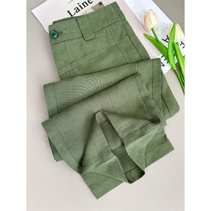 高品质天丝亚麻高档窄版镰刀裤百搭女裤麻料透气女士极简裤子长裤