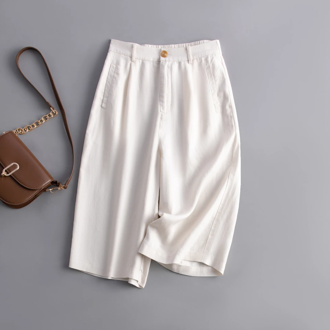 进口天丝亚麻裤女2025新款夏季薄款棉麻西装五分短裤夏天外穿中裤