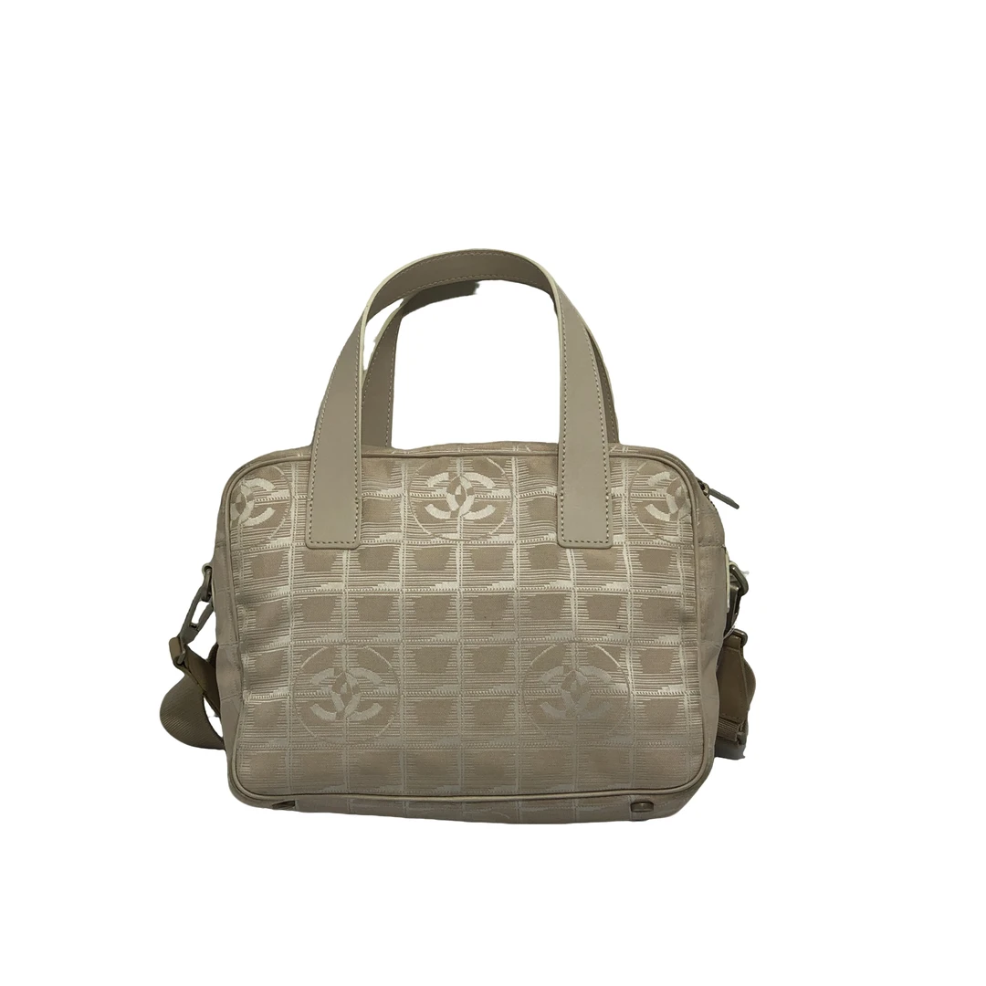 95新 Chanel/香奈儿 米色格纹手提包/3020号白色时尚波士顿中古
