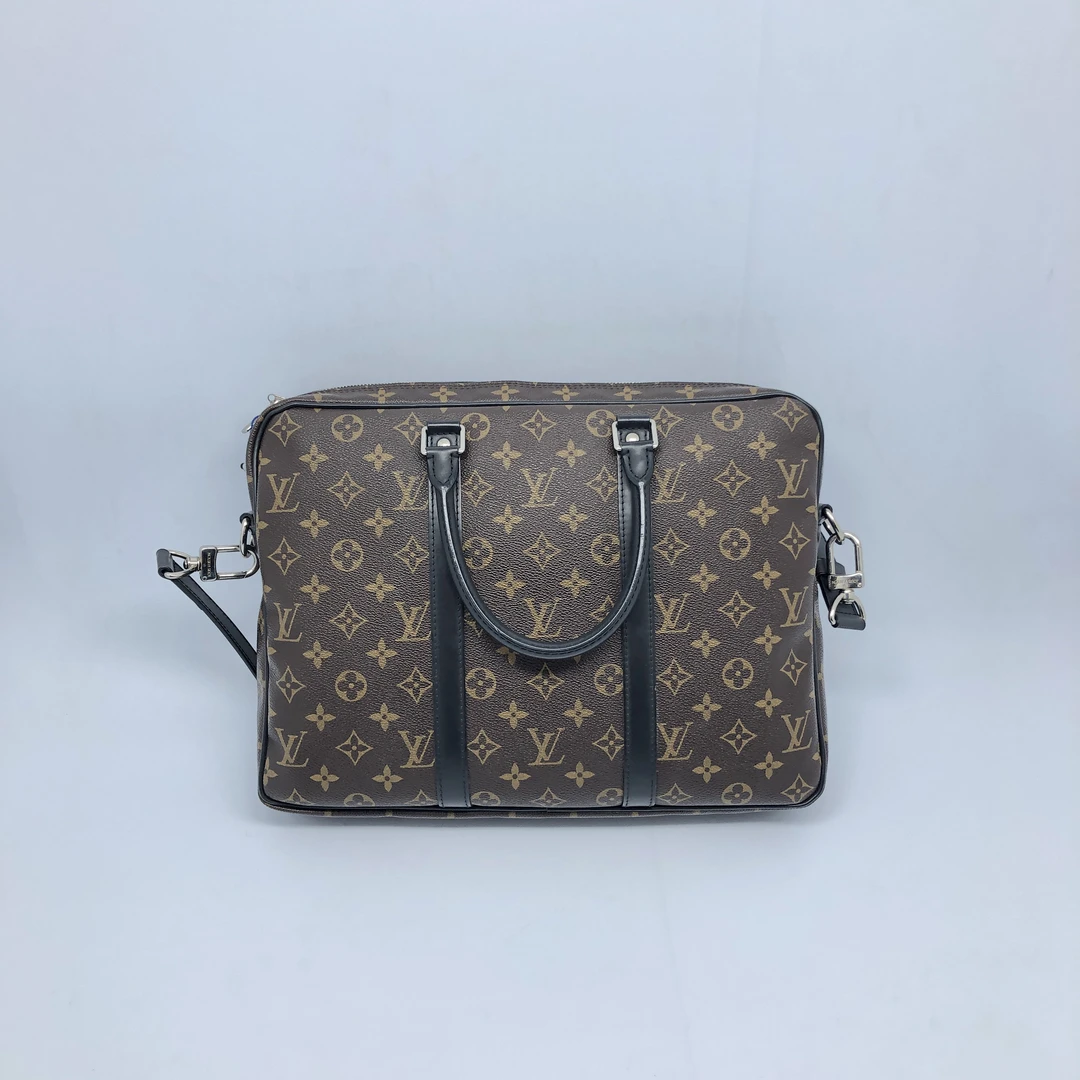 95新 LouisVuitton/路易威登 棕花配皮手提包/1010号男士棕色